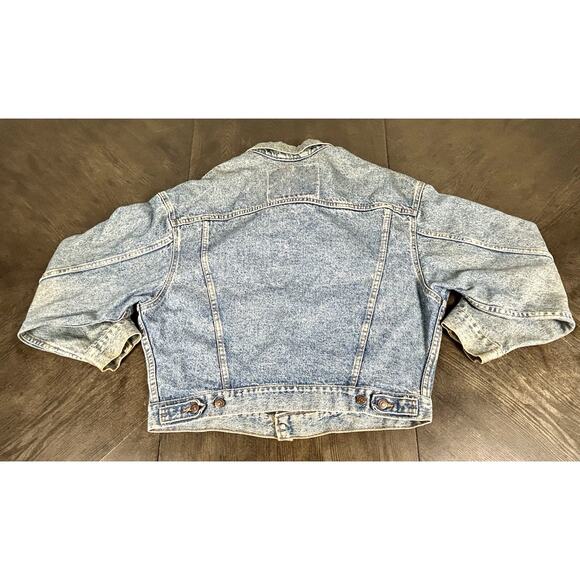 Vintage 90s Levis Blue Denim Trucker Jacket Distressed Men's Size M USA Made - Picture 12 of 15